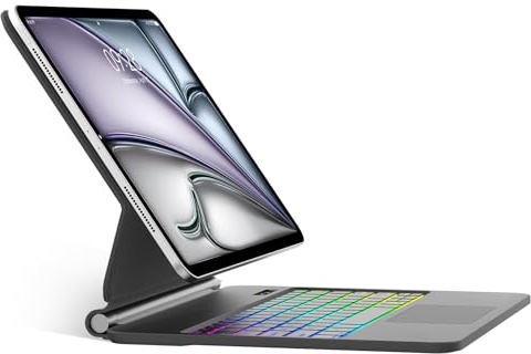 SENGBIRCH Magic Keyboard for iPad Air 13 M3 2025/M2 2024 - Deutsches QWERTZ Layout Tastatur mit hülle, Hintergrundbeleuchtung Multi-Trackpad Tastatur für iPad Pro 12.9 (6/5/4/3.), Schwarz