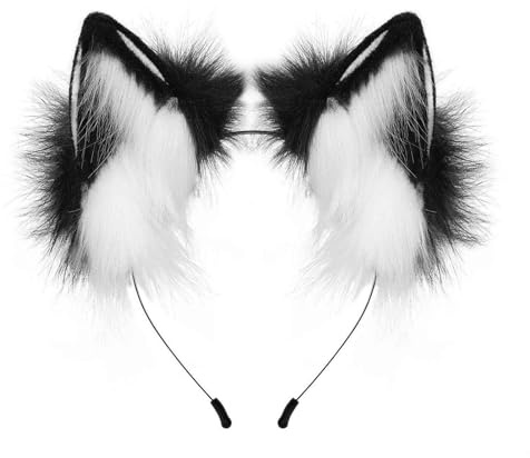 Serre-Tête d'halloween,Fox Ears,Serre-Tête Fait Main en Fausse Fourrure avec Oreilles De Loup pour Halloween, Noël, Cosplay, Fête