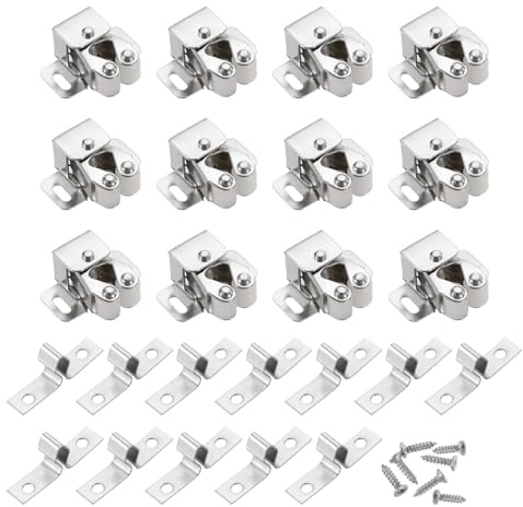 QUARKZMAN 12Pcs Cerradura Con Doble Rodillo, Cierre Bloqueo, Cierre Magnético, Herrajes Puertas Gabinete, Cocina O Armario, Color Níquel