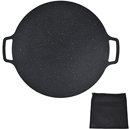 Omabeta Korean BBQ Grill, Iron Nonstick Smooth Surface Round Grilling Tray with Good Heat Preservation, for Pork Belly Pancakes Ribs Camping Indoor Outdoor (30CM)