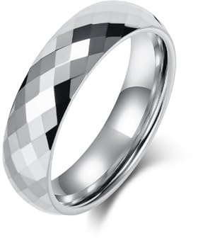 Mesnt Anelli di Promessa per Lui, Tungsteno Anello di Fidanzamento sfaccettato a Comfort Fit per Uomini 6MM, Argento, Taglia 25