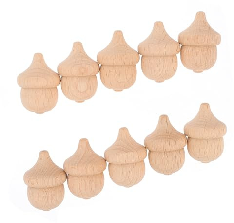 CALLARON 10 Stück Holz Bastelset mit Eichelform für Selbstgemacht Malspielzeug aus Glattem Buchenholz Kreative Handwerksprojekte zum Bemalen und Dekorieren