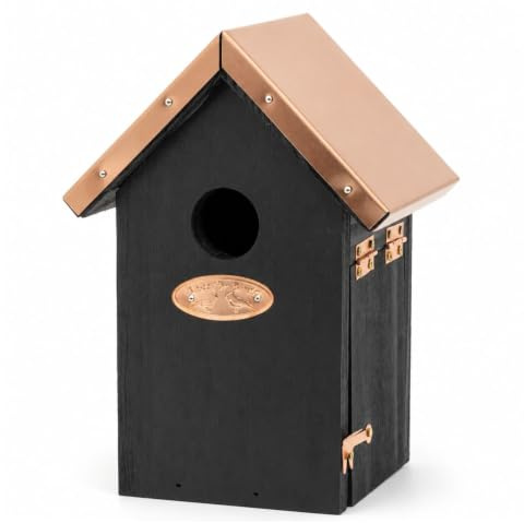 CKB LTD Wooden Bird House for Garden with Copper Roof Wrens Nest Box | Black Finish for Outdoor Nesting, Hangs From Trees or Balconies, Ideal for Garden Birds