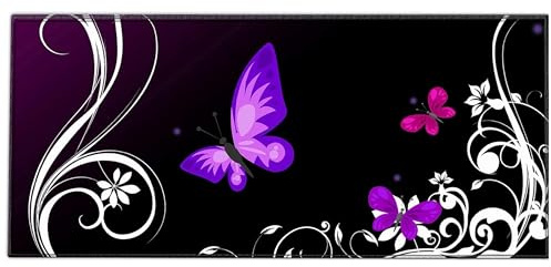 Silent Monsters Tapis de Souris XXL 90 x 40 cm, Mouse Pad Grand, Papillon Violet, Tapis de Souris en Tissu, antidérapant, Silencieux, Le Jeu vidéo, Bureau, Home Office, Lavable, Enroulable, Cousu