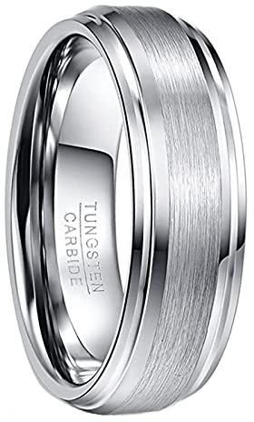NUNCAD Ringe Silber 7mm Wolfram Ring Herren Schlichter Ehering mit Gebürsteter Mitte Männer Ring für Hochzeit, Verlobung, Versprechen, Größe 71(22.6)