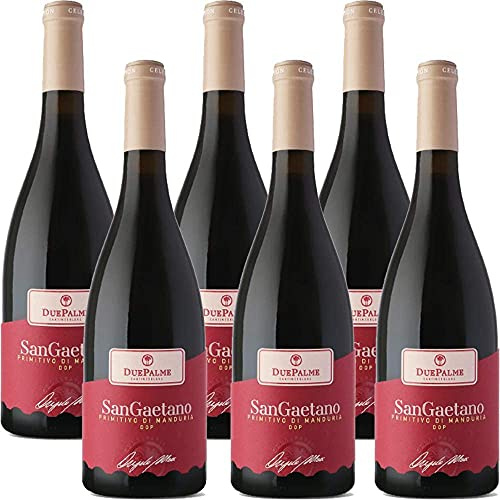 Primitivo di Manduria DOC Sangaetano | Cantina due Palme | I Vini della Puglia | Confezione da 6 Bottiglie da 75 Cl | Idea Regalo