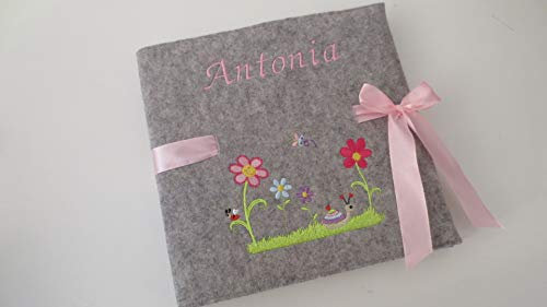 Fotoalbum Kind/Baby Album Name Mädchen Geburt Wollfilz 26 cm x 25 cm