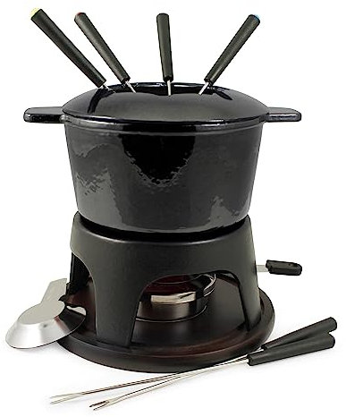 Swissmar F66708 Sierra Fondue Set 11 piezas, hierro fundido/acero inoxidable, negro metálico, 1,6 L, juego de fondue multiusos para carne, queso y chocolate, caja de regalo