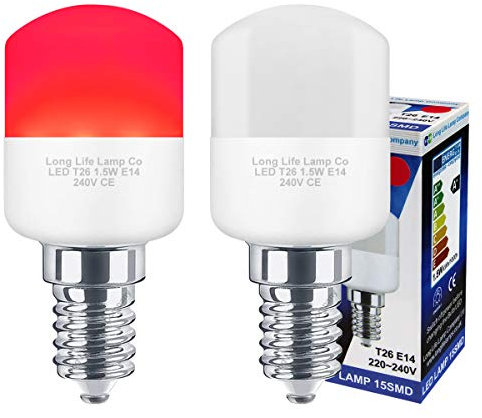 2 x 1.5w LED Pygmy Light Red E14 SES Small Appliance Lamp 20w Equivalent
