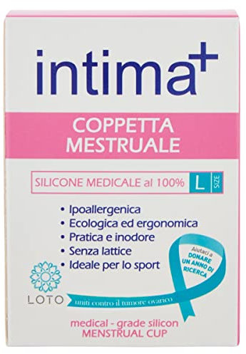 Intima+ | Coppetta Mestruale, Coppette Mestruali in Silicone Medicale al 100%, Coppa Mestruale Ecologica, Coppetta Mestruale Protettiva e Discreta, Taglia L