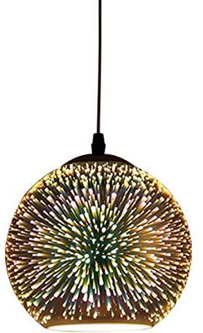 SAILAG LIGHT Pendelleuchte Vintage E27 Glas Kugel Schatten Pendellampe 3D-Feuerwerk Effekt Design Höhenverstellbar Hängeleuchten Esszimmer Esstisch Schlafzimmer Küche Cafe Dekor-Lampe,φ20CM