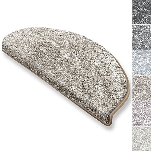 casa pura Coprigradini per Scale Interne - Tappeto Scale Antiscivolo, Effetto Velour (13.5mm) Ultra - Morbido in Numerosi Colori Pastello - Mezzaluna - Set da 15-23.5x65 - Beige