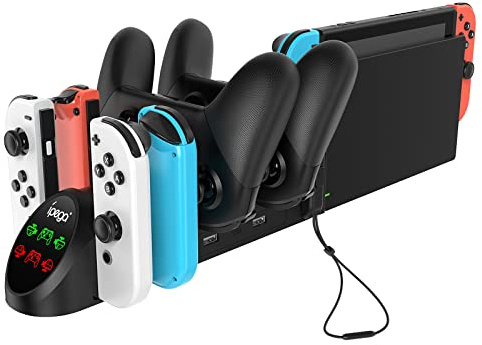 FYOUNG 6 in 1 Switch Controller Ladestation Kompatibel mit Nintendo Switch & Switch OLED mit USB Anschluss, Switch Ladestation für Pro Controller und Joy Con Ladegerät Zubehör - Schwarz
