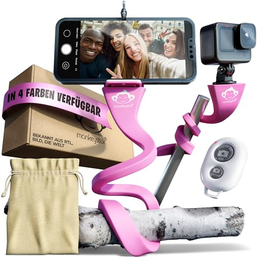MONKEYSTICK pink - Biegsamer Selfie Stick für Handy & GoPro/Flexibles Stativ/rutschfeste Silikon Beschichtung