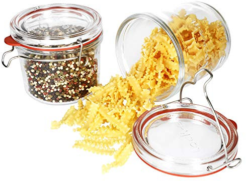 Luigi Bormioli Set di 2 barattoli in vetro da 0,5 & 0,75 litri, per conserve e cucina, marmellate, pasta, cetrioli, ecc. Eleganti contenitori con coperchio in vetro e chiusura a leva