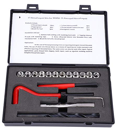 17-tlg. Gewindereparatursatz, Länge M10x1,25, gedrehter 2D-Edelstahl-Bohrgewindebohrerschlüssel mit Gewinde, Umrüstsatz für Reparatursätze, Zoll-mm-Einheiten