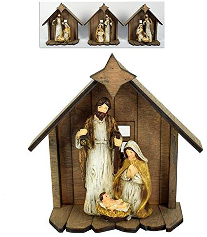cosedacasa Capanna natività in Legno Sacra Famiglia per presepe addobbi Decorazioni Natalizie Idea Regalo 19 cm San Giuseppe Maria e Il bambinello