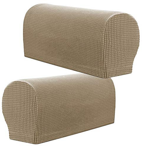 PBIEHSR Arm Rest Covers, Stretch Armchair Couch Armrest Chair Covers for Furniture Protector, Anti-Slip Sofa Chair Arm Caps Spandex Polyester Slipcovers, Set of 2 (Sand)
