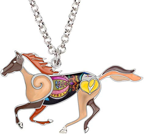 DUOWEI Niedliche Emaille Pferd Halskette Anhänger Charms Pferd Geschenke für Frauen Mädchen Pferdeliebhaber (Braun)