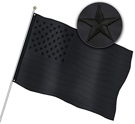 JUSHEN Schwarze US-Flagge, 90 x 150 cm, bestickte Sterne, genähte Streifen, Messingösen, Nylon, robuste USA-Flaggen für den Außenbereich, langlebig und lichtbeständig