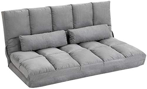 HOMCOM Divano Letto Moderno 2 in 1, Schienale Reclinabile su 7 Livelli e Cuscini, Divano per Soggiorno per TV, Giochi, Lettura, Yoga, Ufficio, 130x73x60 cm, Grigio Chiaro