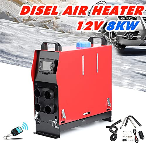 Triclicks 5KW / 8KW 12V Air Diesel Heater, All in One Diesel Parking Night Heater with LCD Display Remote Control For Car, Trailer, Truck, Caravas, Boat (Red-8KW, 4 Holes Air Outlet)