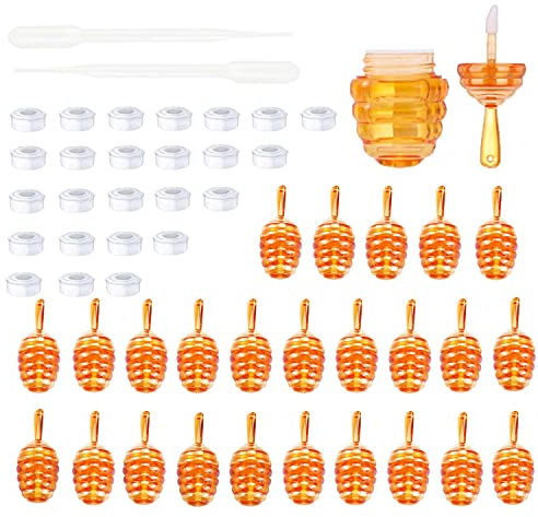 25 Stück Honigkamm Form Lipgloss, 6 ml, leere Kunststoffröhre für Lipgloss, nachfüllbarer Mini-Behälter für Lippenbalsam mit 2 Stück Kunststoff-Trichter für Frauen und Mädchen, Braun