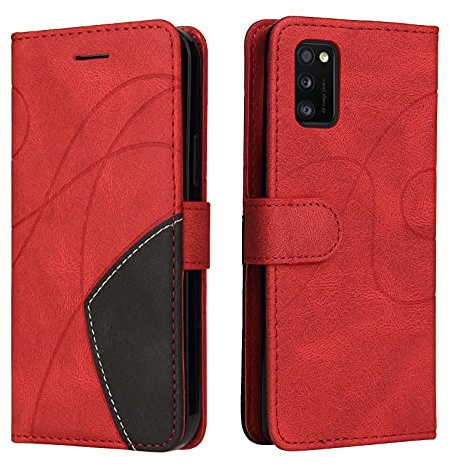 Fatcatparadise Kompatibel mit Samsung Galaxy A41 Hülle, Leder PU Brieftasche Handyhülle Flip Case Silikon Bumper Schutzhülle Klapphülle. Lederhülle mit Kartenfächern und Standfunktion (Rot)