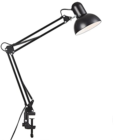 Mengjay Schreibtischlampe Retro, Tischlampe E27, LED Leselampe Nachttischlampe Verstellbare, Tischleuchte mit Lampenschirm, Tageslichtlampe Schreibtisch leuchte (ohne E27-Leuchtmittel) (Schwarz)