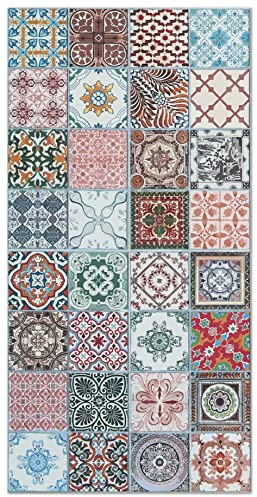 Panorama Tapis Vinyle - Modèle Carreaux Ciments Nijar Multicolore 40x80 cm - Différentes Tailles - Deco Maison, Cuisine, Chambre et Exterieur