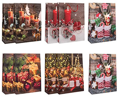Idena 90113 - Geschenktüten Weihnachten, 10 Stück, 23 x 18 x 8 cm, matt, sortiert, Weihnachtstüten, Geschenktaschen