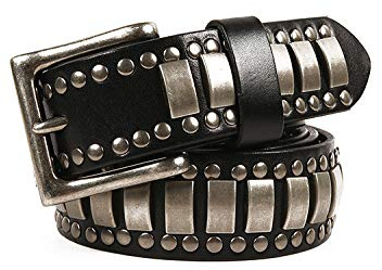 YOPADO Nietengürtel Metall Punk Rock Helle Rivet Gürtel für Damen/Herren Taille Riemen Gothic Ledergürtel Zubehör für Jeans Hosen(100cm/waist:32~34, Black)