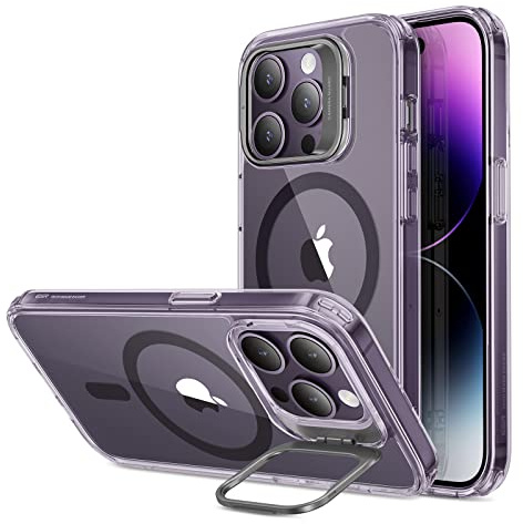 ESR for iPhone 14 Pro Case, Magnetic Case with stand Compatible with MagSafe, Military-Grade Protection, Built-In Camera Ring Stand, Classic Kickstand Clear Case with HaloLock, Clear Purple
