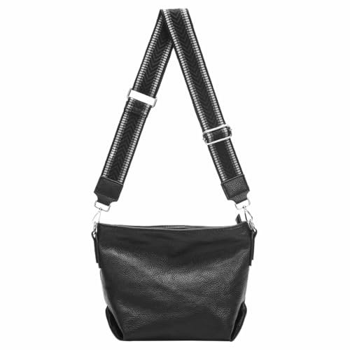 ITALYSHOP24 Damen Tasche Shopper Hobo-Bags Crossbody Schultertasche Umhängetasche Handtasche Gürteltasche Crossover Kunst-Leder Schwarz