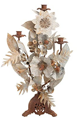 Creative Co-Op 30,5 cm L x 15,2 cm B x 50,8 cm H, handgefertigt, Metall, Vintage-Reproduktion, floraler Kandelaber, mehrfarbig, stark abgenutztes Finish (fasst 3 Kegel)