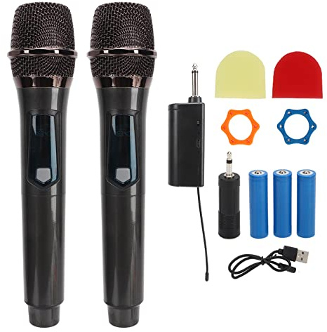 ciciglow Wireless Microphone, USB Rechargeable Metal Dual Handheld Cordless Dynamic Mic System with Receiver for Karaoke Wedding Party Singing, Auto Connect