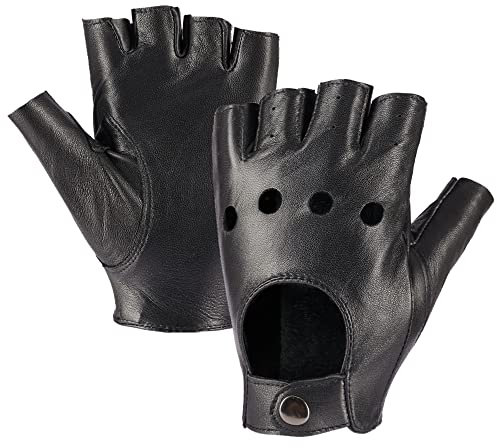 Damen Fingerlose Schaffell Autofahrer Lederhandschuhe Rock Punk Handschuhe,Schwarz,M
