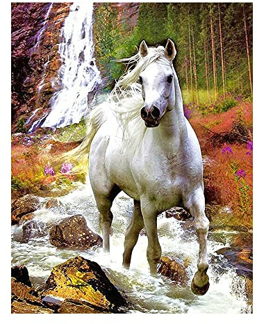 DCIDBEI Diamant Painting Bilder Erwachsene Pferde 40x50cm Diamond Painting Eckige Steine Pferd Square Diamond Painting Wasserfall Malen nach Zahlen Malerei Stickerei Kreuzstich Landschaft