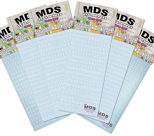 MDS Brand 8mm Buchstaben Aufkleber | 2X Pack | zum beschriften von Karten, Fotoalbum, Hochzeitskerze oder dankeskarten & Scrapbook, einfach zum basteln und gestalten Weiss (2x-51)