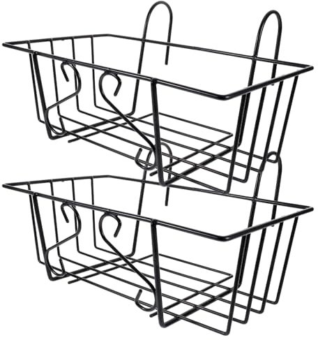 Zerodeko 2pcs Balcony Planter Hanging Railing Container - Hanging Flower Pot Metal Basket Flower Pot Holder, Planter Bucket Holder for Balcony Fence Railing Garden Home Decor