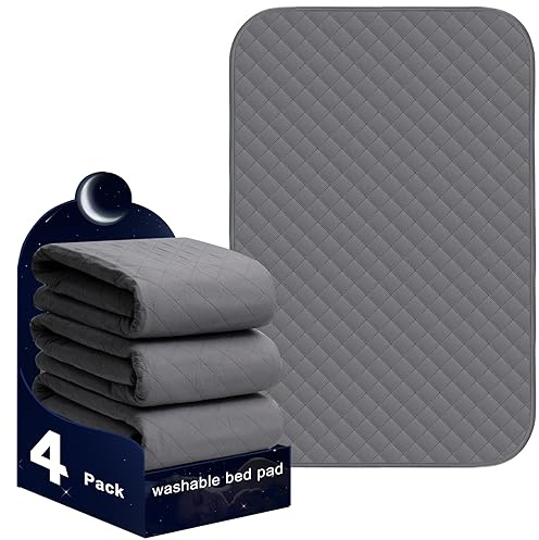 Brosive Wasserdichte Einlagen für Bett, 61 x 91 cm (4 Stück), Inkontinenzeinlagen für Bett, waschbare Betteinlagen, waschbare Inkontinenzeinlagen für Kinder, Erwachsene, ältere Menschen, Haustiere,