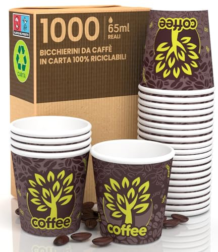 Eurocali 1000 Bicchierini in Carta per caffè 65ml Brown Forest - Bicchieri Ecologici Biodegradabili Monouso Piccoli Asporto Bevande Calde