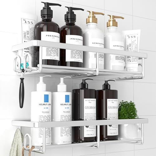 Kitsure 2 Pack Rustproof Shower Caddy - Minimalist Style Bathroom Shelves, Wall-Mounted Shower Shelf, Large Capacity&Durable Bathroom Accessory, Large, Silver