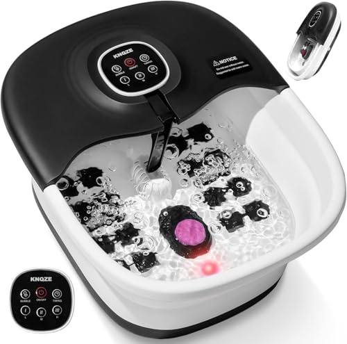 KNQZE Foot Spa Massager with Heater,Foldable Foot Bath Bowl with Bubbles,16 Massage Rollers and Red Light,Remote Control,Footspa and Massager for Care Your Feet and Relieve Pressure,Black