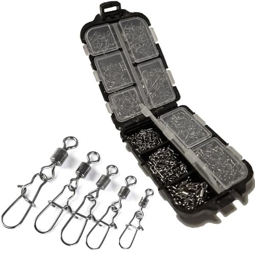 Angelwirbel im Set inkl. Box, Duo-Lock Snap, 8 - 28kg, Angel Wirbel Set, 125 Wirbel Set zum Spinnfischen, Angelwirbel mit Karabiner für Forellen, Barsch, Zander und Hecht (5 x 25 125 Duo-Lock Snaps)