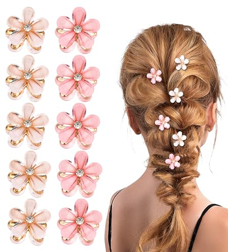 Mini Blumen Haarklammer 10 Stück Kleine Diamant Haarspangen Weiß Rosa Blume Kralle Clip für Damen Mädchen Geburtstagsfeie Hochzeiten