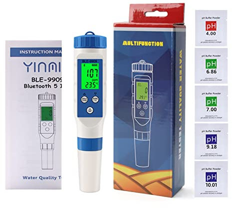 Tragbarer Stift, 5-in-1 TDS Salzgehaltstemperaturmesser, digitaler Wasserqualitätsprüfer für Smart Online-Monitor, APP-Steuerung für Messgerät für Wassertests