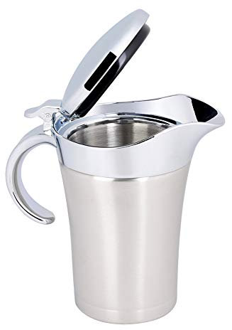 Qcwwy Double Wall Sauce Gravy Boat Pot Serving Jug with Lid 304 Stainless Steel, Insulated, NonDrip Spout, OneHand Store Gravy, Liquid, Custard, Mustard, Cream (Large Size