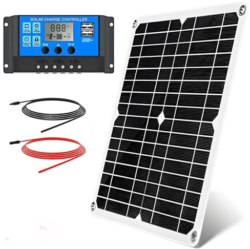 Panel Solar, DC 12V 24V Generador Electrico Solar,Panel Solar de alta Eficiencia y Controlador de Cargador Solar para el Hogar RV Emergencia