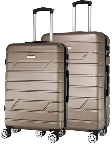 NOWI Bergamo Reisekoffer - Wasserabweisend, 8 Rollen 360° Drehbar, Teleskopgestänge, Voll gefütterter Innenraum (Bronze, Set 2tl.)